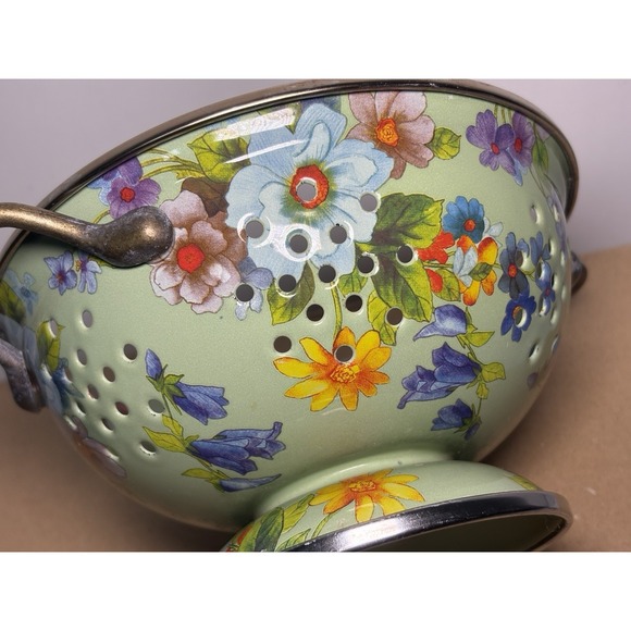 Makenzie Childs Green Flower Market Colander Small Floral Cottage - Picture 9 of 12